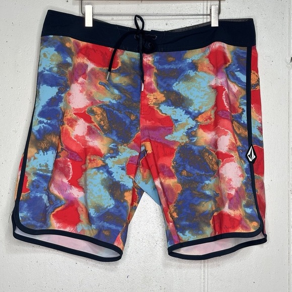 Volcom Board Shorts Mens 38 Mod Tech Funday Scallop Drawstring Swim - Picture 1 of 5